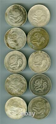 10 Pieces China/yunnan 1920-31 50 Cents Dragon Y-257.2 Four Circles Below Pearls