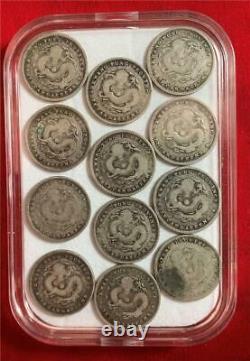 12 PIECES CHINA/KWANGTUNG 1890-1908 10 CENTS DRAGON Y-200 CIRCULATED LOT. All th