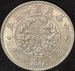 15 (1926) China Dragon And Phoenix 20 Cent 90% Silver Coin Au+++ Details