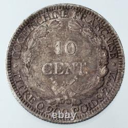 1884-A French Cochin China 10 Cent Silver Coin KM #4 VF Condition