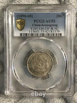 1890-08 China Kwangtung Silver 20 Cents LM-135 PCGS AU55 as shown