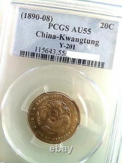 1890-08 China Kwangtung Silver 20 Cents PCGS AU55