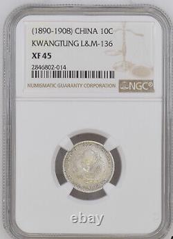 1890-1908 China Kwangtung 10 Cents Coin XF 45