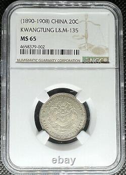 1890-1908 China Kwangtung 20 Cents 20c Silver Coin Lm-135 Ngc Ms-65