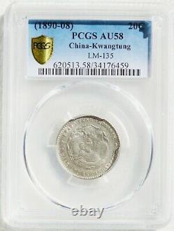 1890-1908 China Kwangtung 20 Cents silver PCGS AU 58 Dragon 1 Mace &44
