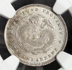 1890-1908, China, Kwangtung. Silver 10 Cents Coin. LM-136. Pop 51/20! NGC MS-64