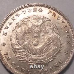 1890 1908 Kwangtung Province Dragon China Chinese Silver 10 Cents 7.2 Candareens