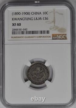 1890 China Kwangtung Silver 10 Cent Y-200 NGC XF40