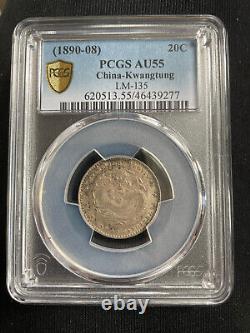 1890 China Kwangtung Silver Coin 20 cent NGC AU 55