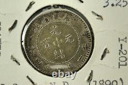 1890 ND China Kwang Tung Empire 20 Cents Silver Coin Grades Very Fine (NUM6546)