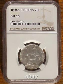 1894 French Indo-china 20 cent NGC AU 58
