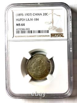 1895 1907 China Hupeh Province 20 Cents, NGC MS 64, Scarce in Grade