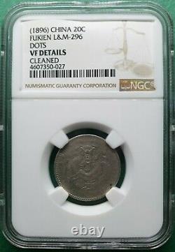 (1896) China Fukien 20 Cents L&m-296 Silver Ngc Vf Details Cleaned
