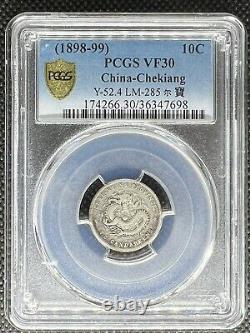 1898-99 China Chekiang 10c 10 Cents Silver Coin Y-52.4 Lm-285 Pcgs Vf-30