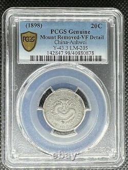 1898 China Anhwei 20c 20 Cents Silver Coin Y-43.3 Lm-205 Pcgs Vf-detail