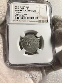 1898 China Kirin 20 Cents Mint Error Double Struck Ngc Vf Details