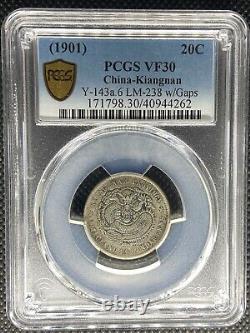 1901 CHINA KIANGNAN 20 CENTS SILVER COIN SCALES WithGAPS VARIETY PCGS VF-30