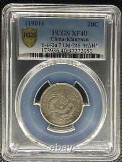 1901 China Kiangnan 20 Cent Silver Coin Y-143a. 7 Lm-245 Hah 44 Pcgs Xf-40