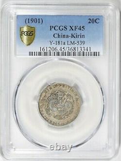 1901 China Kirin Silver 20 Cent Dragon Coin PCGS L&M-539 Y-181a XF45