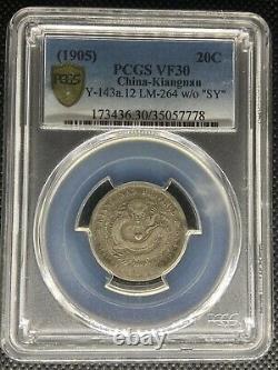 1905 China Kiangnan 20 Cents Coin Y-143a. 12 Lm-264 Without Sy Pcgs Vf-30