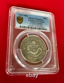 1908 50 Cents Pcgs Genuine Vf Detail China Yunnan Lm-419