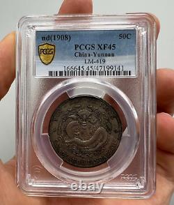 1908 China Guangxu Yunnan Province 50C / 50 Fen Silver Coin PCGS XF45 LM-419