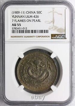1909-11 China / Yunnan 50c Silver Coin Lm-426 Ngc Au55