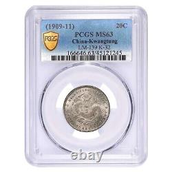 1909-1911 China Kwangtung Province Silver 20 Cents PCGS MS 63