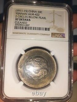 1911-15 China Yunnan 50 cents 2 Circles Below Pearl silver coin NGC XF