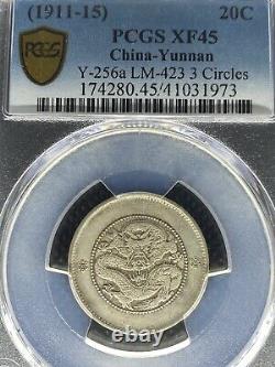 1911-15 China Yunnan Silver 20 Cent Dragon Coin L&m-423 Y-256a Pcgs Xf45