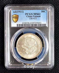 1911 China Yunnan Empire Dragon 50 Cents Silver Coin LM-422 PCGS MS62