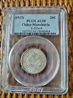1913 China Manchurian 20 Cent Pcgs Au58