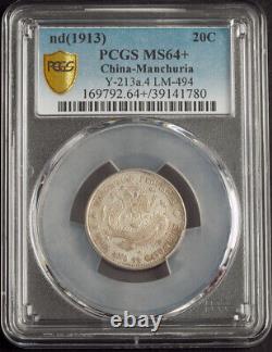 1913, China, Manchurian Provinces. Silver 20 Cents Coin. L&M-494. Gem! NGC MS64+