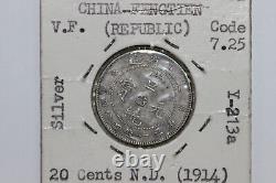 1914-15 ND China Manchurian 20 Cent Silver Coin Very Fine (NUM7496)