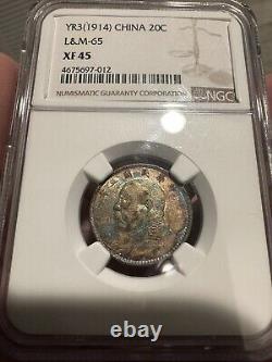 1914 China Fatman Silver 20 Cents Ngc Xf45 Beautiful Toned