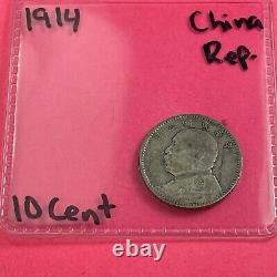 1914 Republic Of China 10 Cent Silver Coin Fatman