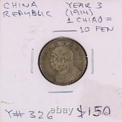1914 Year 3 Chinese Republic 10 Cents Yuan Shih Kai Fat Man Silver Coin