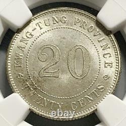 1919 (Yr 8) China Republic Kwangtung 20 Cents Silver Coin NGC MS 64