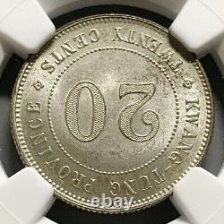 1919 (Yr 8) China Republic Kwangtung 20 Cents Silver Coin NGC MS 64
