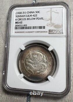 (1920-31) China Yunnan 50 Cents Ngc Ms62 4 Circles Variety Rare Toning