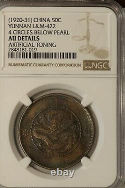 1920 CHINA Toned Yunnan Silver 50 Cents NGC AU
