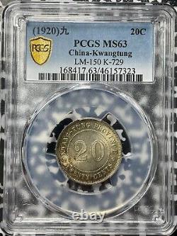 (1920) China Kwangtung 20 Cents PCGS MS63 Lot#G4139 Silver! LM-150, K-729