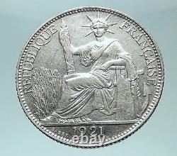 1921 A FRENCH INDO-CHINA Genuine OLD Silver 20 Cent Coin France Republic i82036
