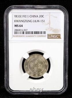 1921 China? Kwangtung 20-C Cent NGC MS64 SUPERB LUSTER