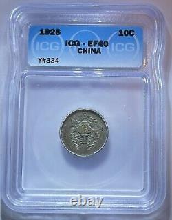 1926 (Y15) China Republic 10 Cent Dragon & Phoenix ICG XF EF40 Genuine Rare