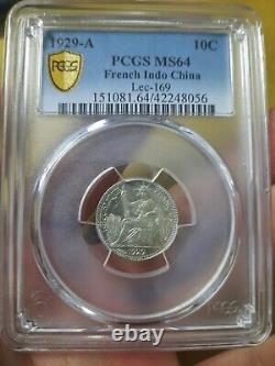 1929-A French Indo China 10 Cents silver coin PCGS MS64