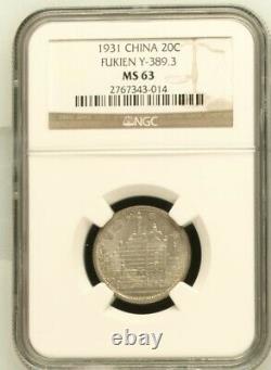 1931 China Fukien Silver Coin 20Cents NGC MS 63