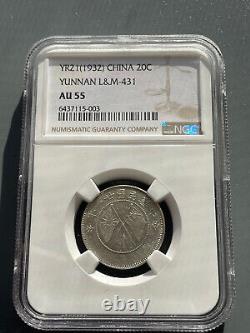 1932 YR2 China, Yunnan Province, Silver 20 Cents, certified NGC AU55