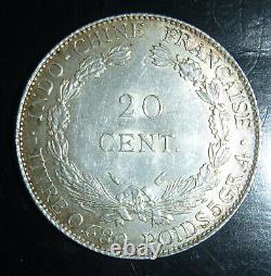 1937 FRENCH INDO-CHINA Antique Silver 20 Cent Coin France Republic C. 042