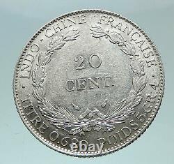 1937 FRENCH INDO-CHINA Genuine Antique Silver 20Cent Coin France Republic i81590